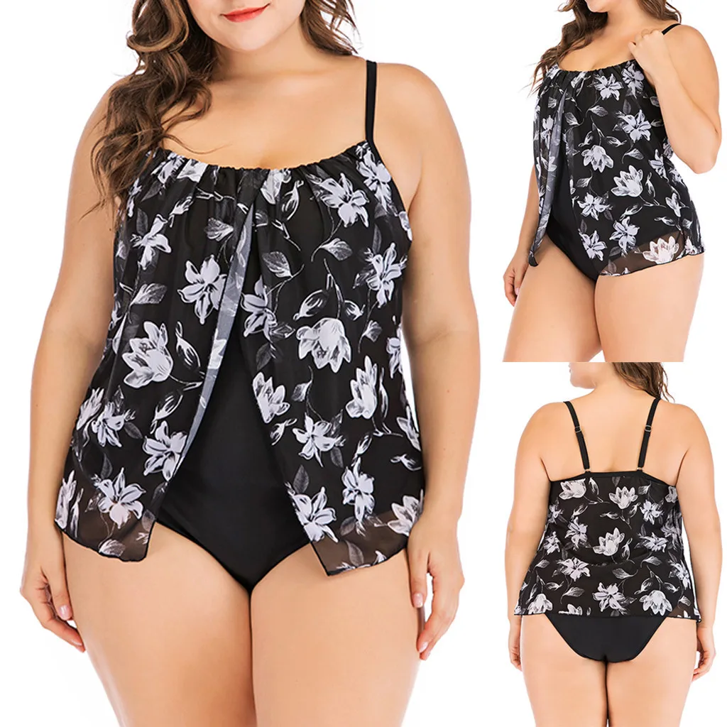 2 шт. размера плюс Летний Пляжный костюм комплект бикини для женщин с рисунком