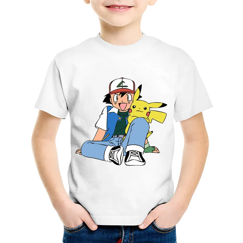 Детские футболки с героями мультфильмов Ash и Pikachu детские летние аниме Pokemon Go