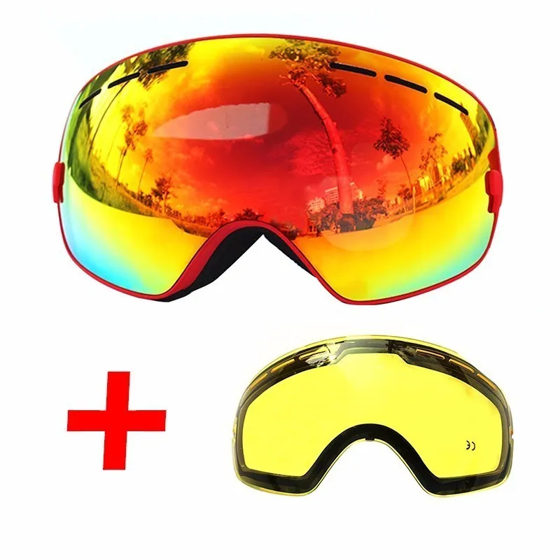 HW45Hotred and Lens COPOZZ Ski Goggles with Lens and Box Case Ski Mask UV400 Anti-fog Snow Goggles Big Spherical Skiing Snowboarding for Men Women - Цвет: HW45Hotred and Lens