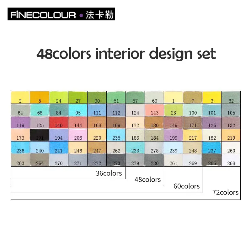 48 interior design Finecolorour спирт искусство маркер цвет ручка художника двуглавый эскиз маркер 36 48 60 72 набор EF100 маркеры для рисования - Цвет: 48 interior design