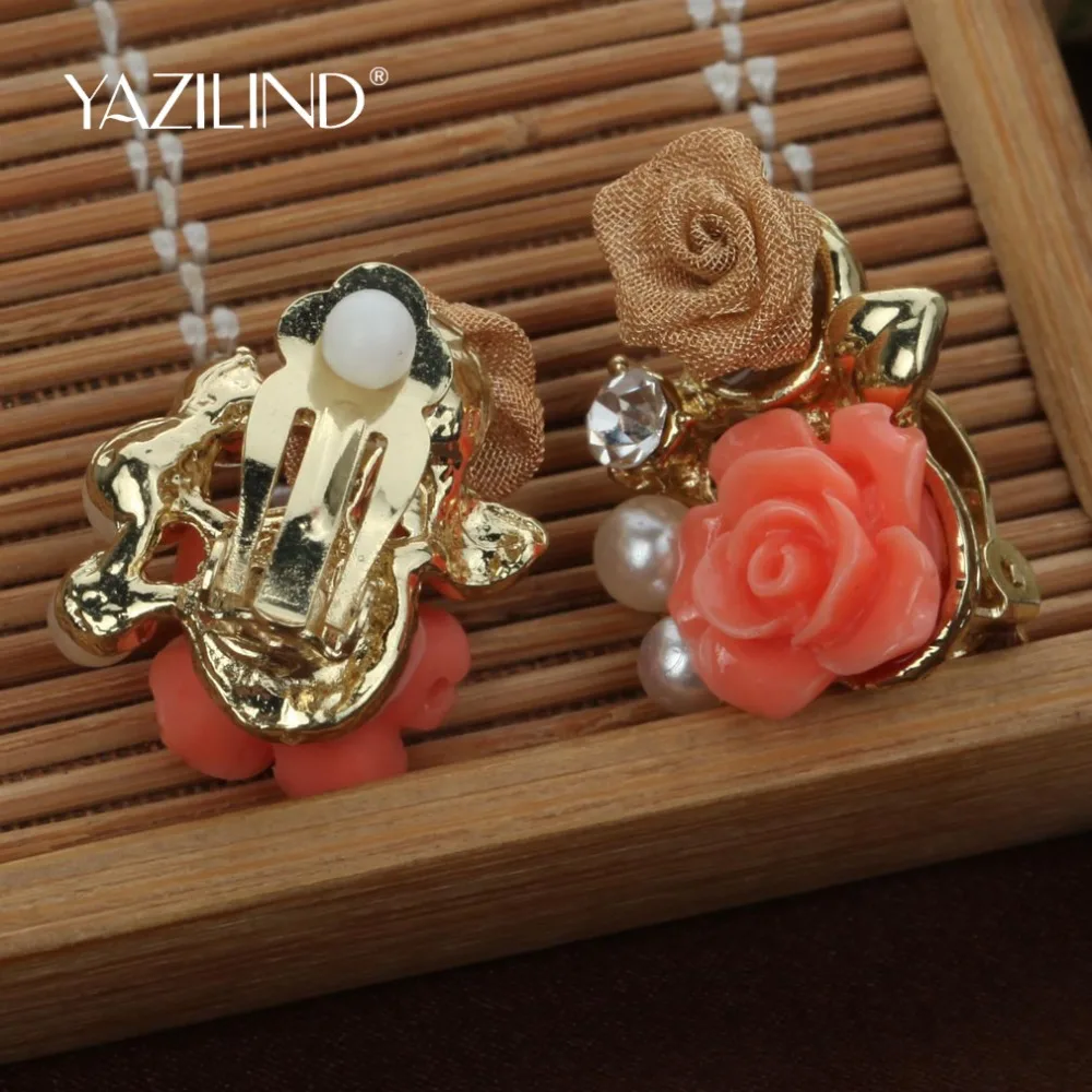 Yazilind 2016 милые серьги с желтыми и розовыми цветами жемчужные Женские Ювелирные