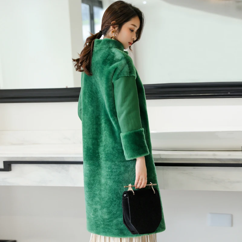 Женская длинная Двухсторонняя куртка из овечьей шерсти мериноса элегантная