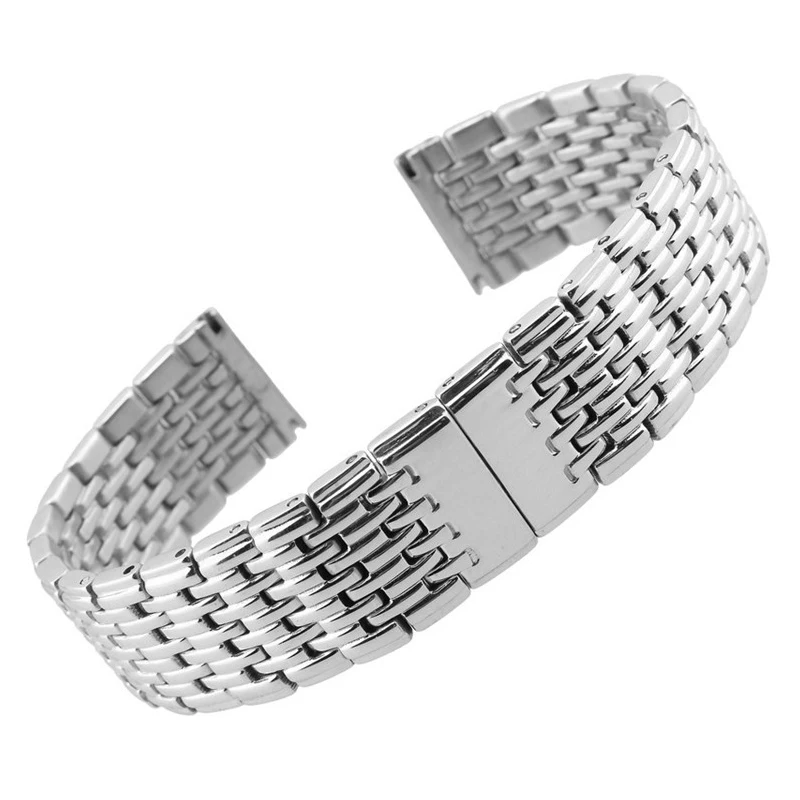 Watch Accessories Thin section Nine beads solid stainless steel watch  strap 13 18 20 22mm men's steel bracelet ladies strap