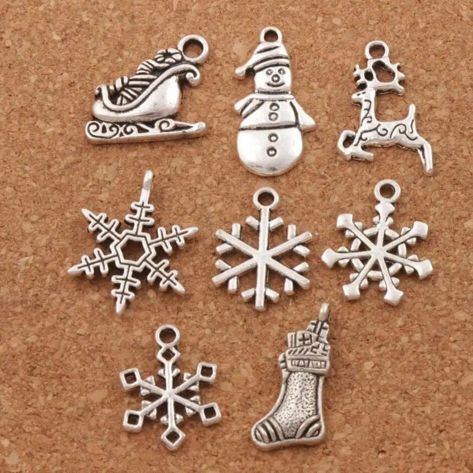 Смешанная Рождественская елка Санты Лось Снежинка разделитель Шарм бусины 8