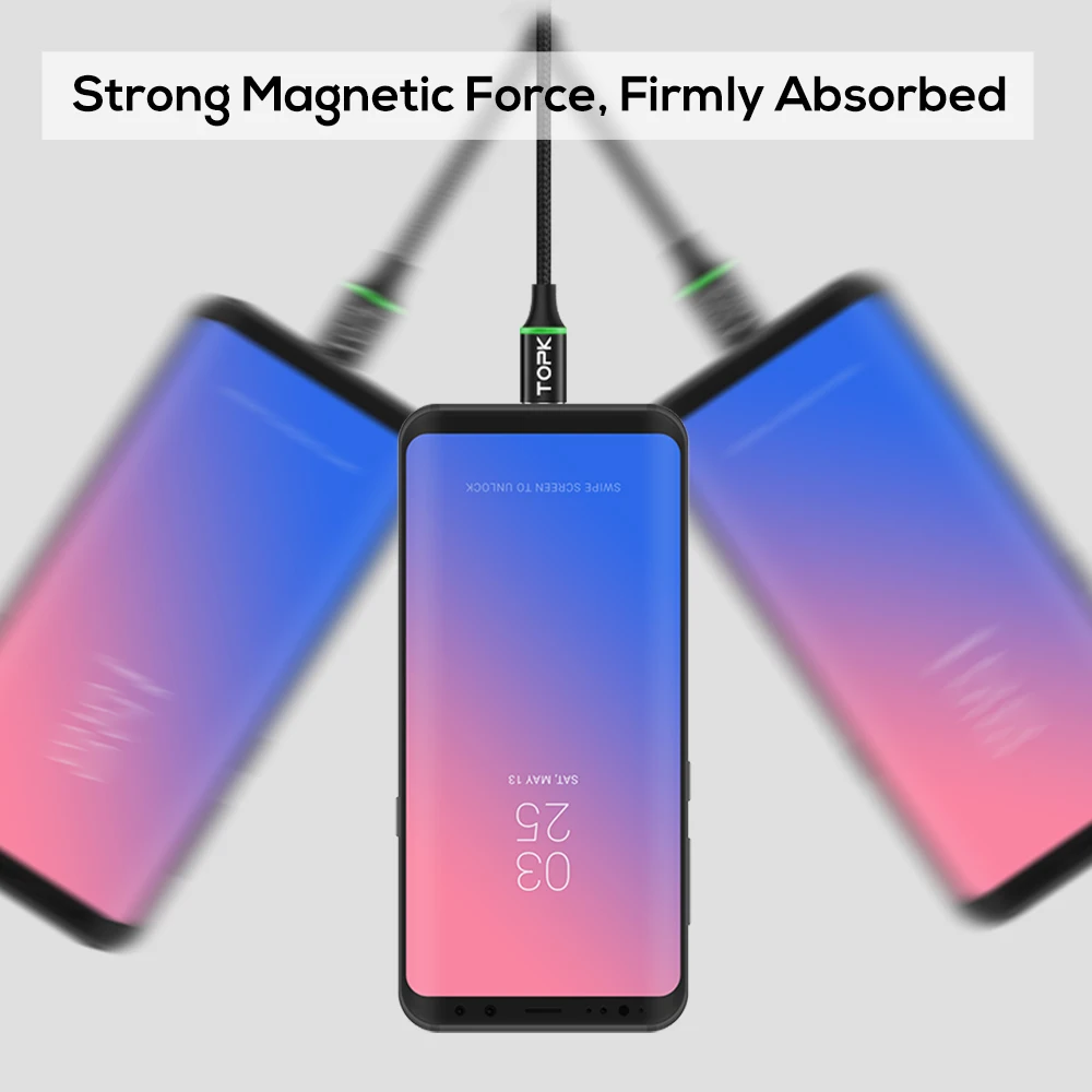 TOPK F Mini3 светодиодный магнитный кабель usb type C и Micro USB для samsung huawei Xiaomi LG OnePlus