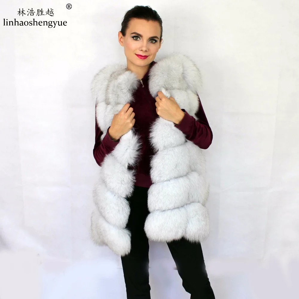 Linhaoshengyue 73cm Real fox fur women vest natural fox fur