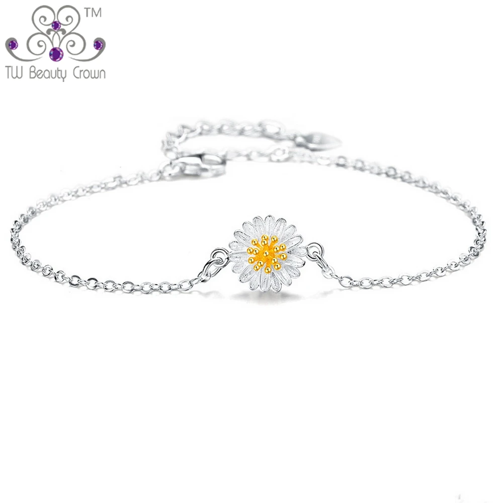 Женский браслет из серебра 925 пробы с желтой маргариткой | Украшения и аксессуары