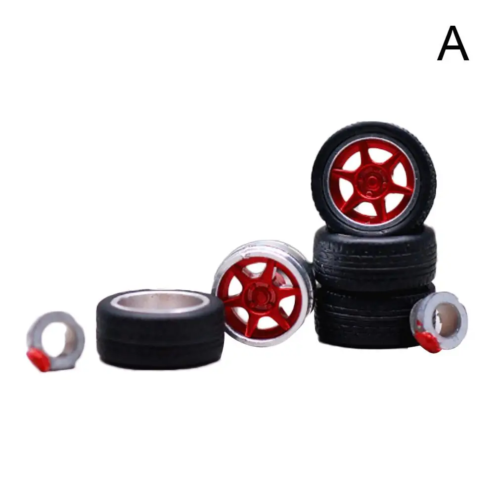 1:64 12 Styles Model Modified Tire+2axles+4end Caps Diecasts Alloy Wheel Tire Rubber Vehicles General Model Of Car Change Wheel - Цвет: 1