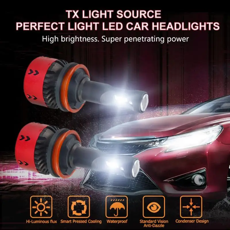 2 шт. H8 DC 11 30V 6000K 4800LM 35 Вт Светодиодный фар автомобиля Туман головной светильник