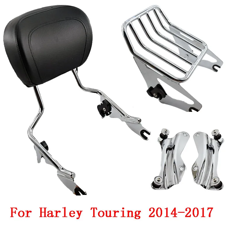 Мотоцикл регулируемая спинка Сисси Бар с багажником для Harley Touring Road King FLHR Street Glide FLHX 2009 до
