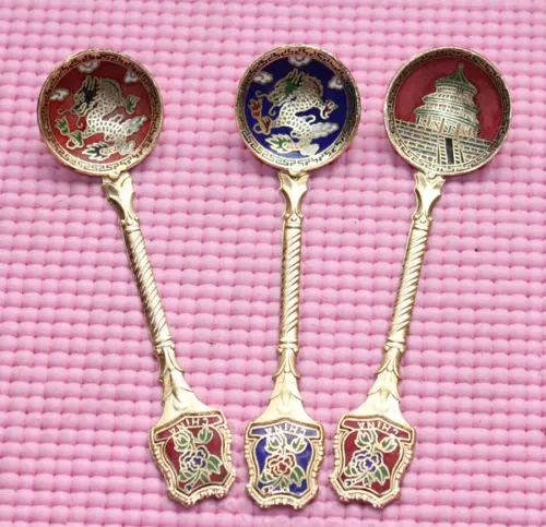 wholesale 10Pcs Traditional Chinese Panda&ampDragon&ampFacial makeup Cloisonne Spoon | Дом и сад