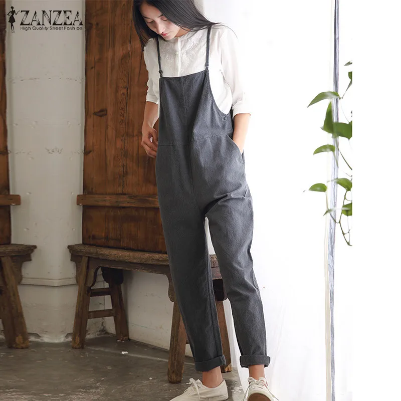 Женский комбинезон с карманами ZANZEA повседневный однотонный Свободный без