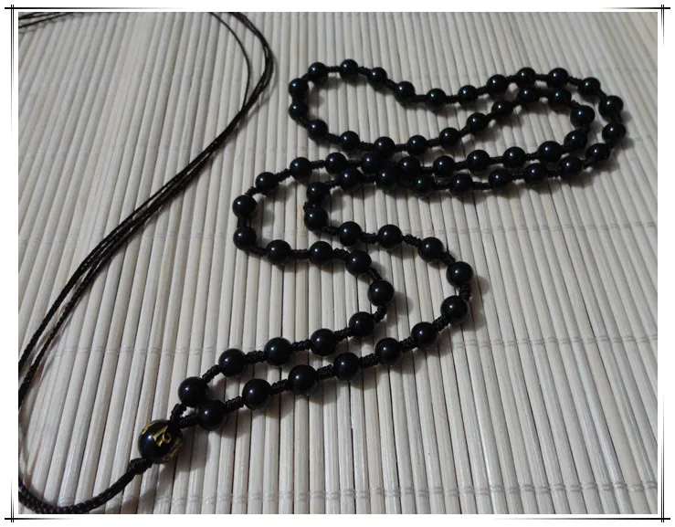 Красивые китайские ручной работы натуральный черный обсидиан Бусины becklace Амулет