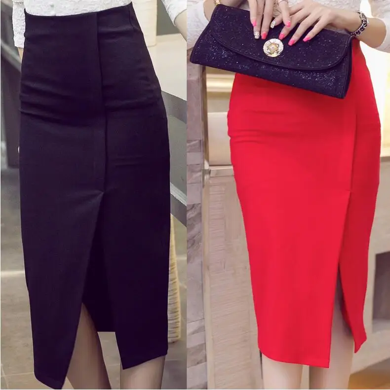 Женская элегантная офисная юбка карандаш осенняя с высокой талией качественная