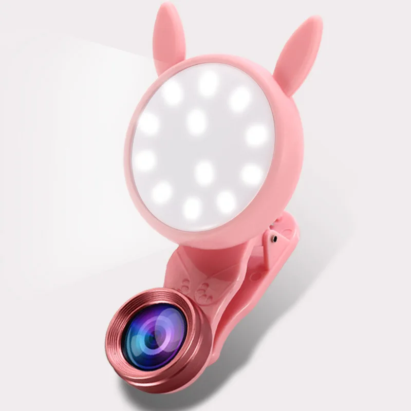 pink Круг девушка живое видео Кролик Кот уха селфи кольцо светодиодный светильник макрообъектив Портативный мобильный судорога владельца смартфона Камера Свет Стенд - Цвет: pink