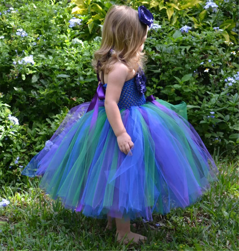 Платье-пачка детское из тюля с павлином и цветами | Детская одежда обувь