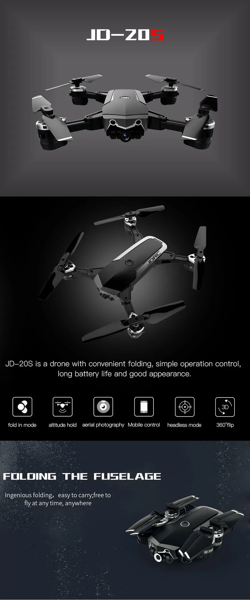 JDRC JD-20S JD20S WiFi FPV складной Дрон 2MP HD камера с 18 минут время полета RC Квадрокоптер RTF VS JD20
