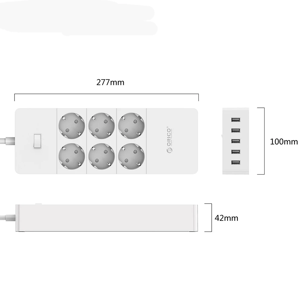 ORICO мощность полосы ЕС Plug удлинитель стабилизатор напряжения ЕС мощность полосы с 5x2. 4A USB зарядное устройство порты