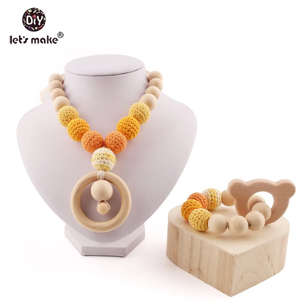 Let's Make Baby Teether 1 комплект/2 шт. ожерелье для кормления крючком бусы Медведь Дерево
