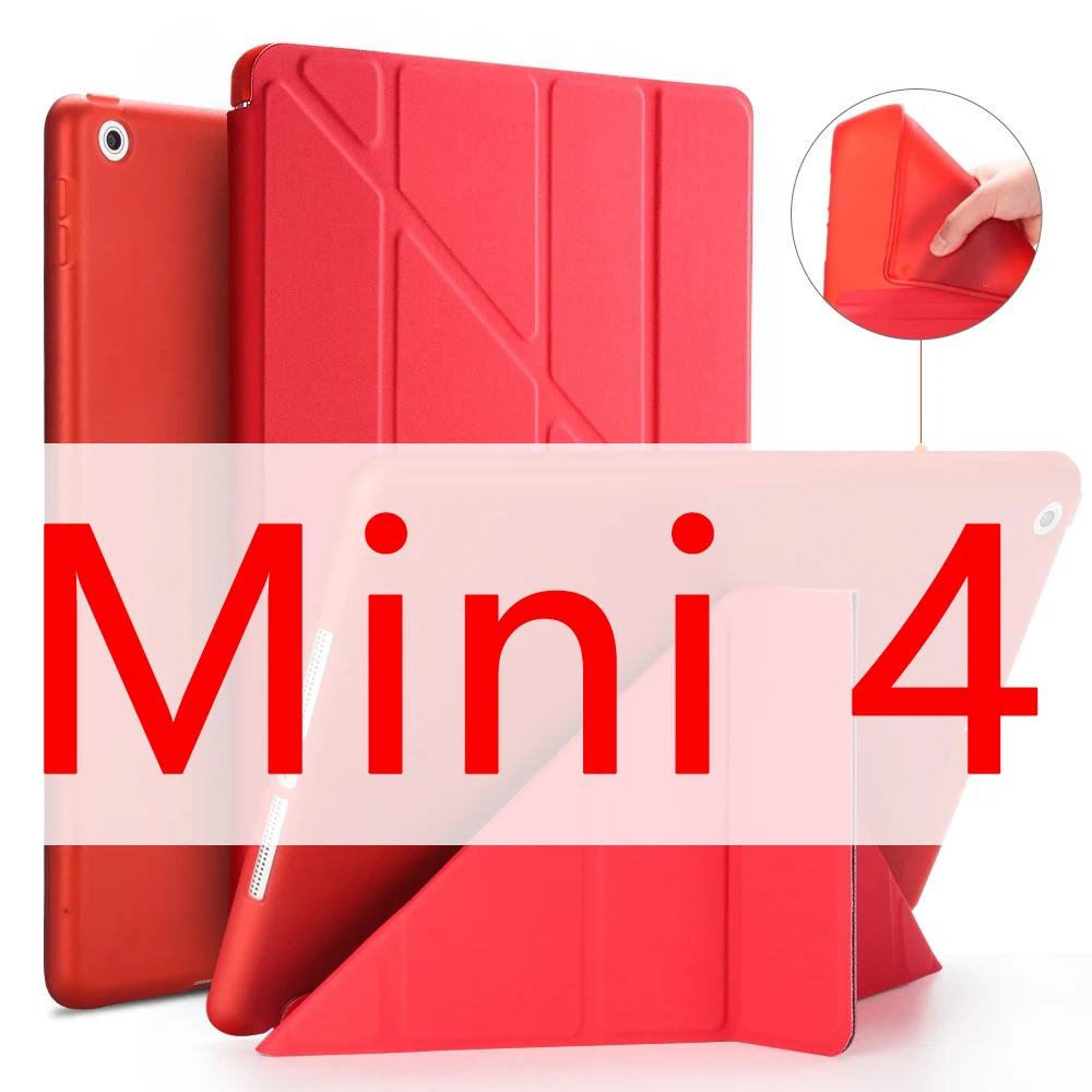 Чехол для iPad Mini 4 Mini 3 2 1 Mini 5 чехол из искусственной кожи Трансформеры умный чехол для iPad чехол 7," с силиконовой мягкой задней крышкой - Цвет: Red 4