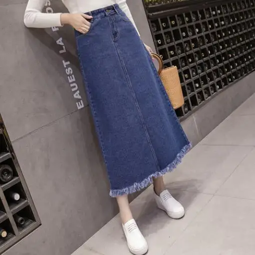 5xl plus size vintage skirts women 2018 summer spring korean vestido feminina high waist long burrs denim female DF304 | Женская одежда