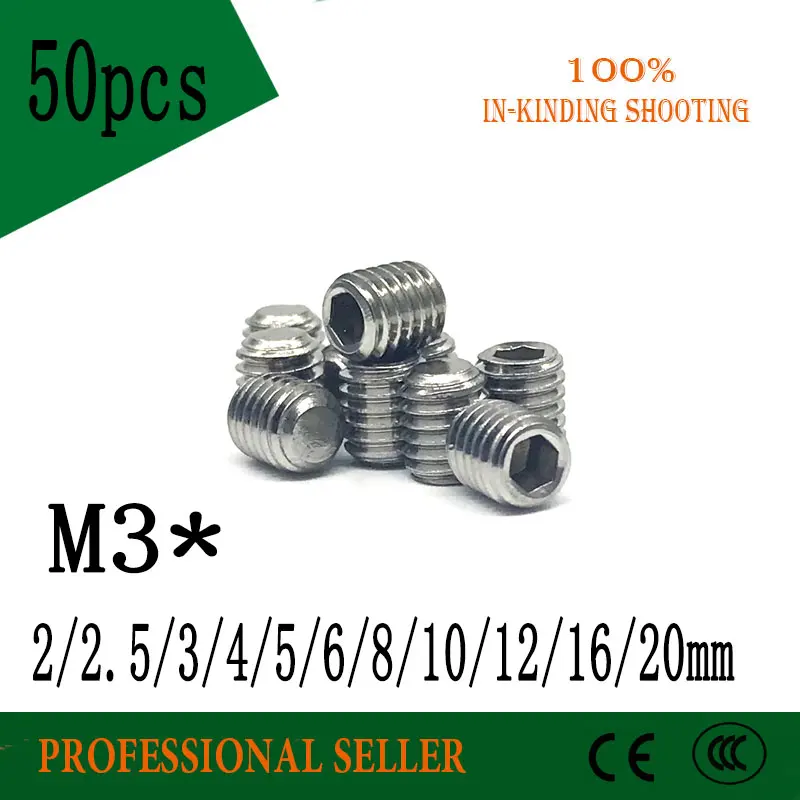 

Винты DIN913 M3 * 3/4/5/6/8/10/12mm 304 с резьбой из нержавеющей стали, винты с плоской головкой и шестигранным отверстием, набор винтов без головки, 50 шт.