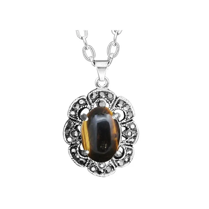 Natural Tiger Eye Necklace Earrings Jewelry Set Rhinestone Vintage Fashion For Women | Украшения и аксессуары