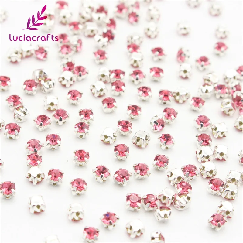 rose red 100pcs Lucia crafts 100 шт/200 шт 4 мм ss16 стеклянная Серебряная основа Стразы прозрачный кристалл AB пришивные стразы коготь для шитья DIY G0814 - Цвет: rose red 100pcs