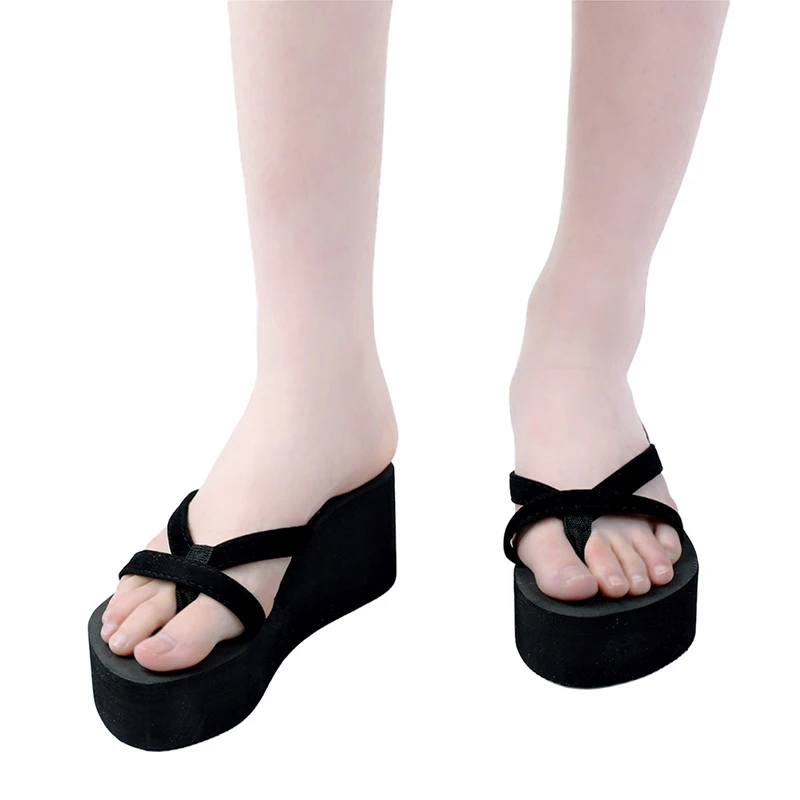 DIJIGIRLS/Босоножки на платформе; женская обувь на высоком каблуке; Zapatillas Chinelo; летние модные тапочки в полоску; Вьетнамки; Цвет Черный; Pantufa