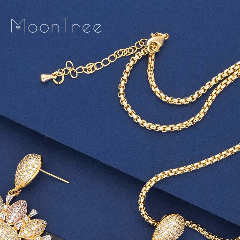 MooTree роскошный модный цветок полный кубический циркон медь 3 тона для женщин