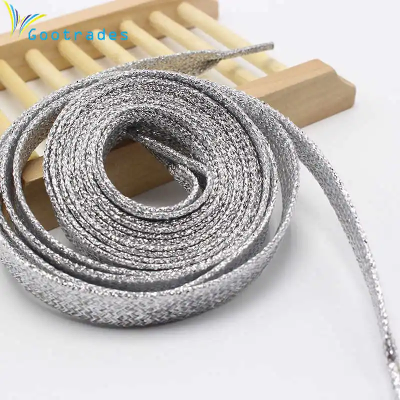 

gootrades Silver Metallic Glitter Flat Shoelaces Canvas Sneaker Athletic Boots Shoe 45inch