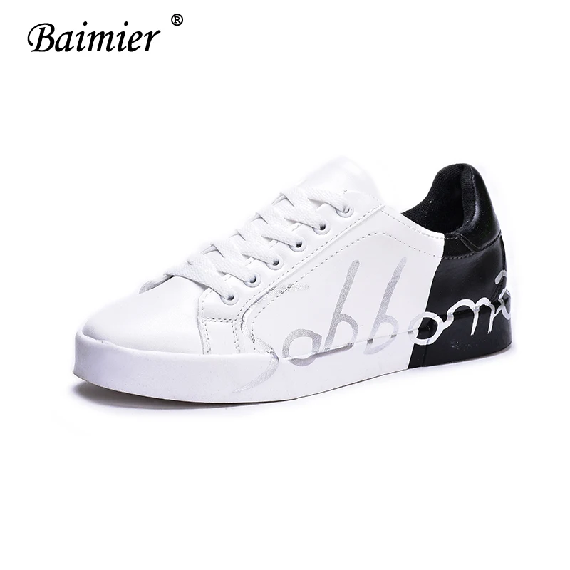 Black Sneakers Baimier/белые женские кроссовки; неглубокие кружевные женские туфли на плоской подошве с круглым носком; обувь на платформе; женская мягкая обувь; большие размеры 41, 42, 43 - Цвет: Black Sneakers