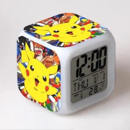Темно-синий Детский светодиодный светильник 7 цветов с изображением аниме Pocket Monster Pikachu Pokemon Flash, цифровой будильник, ночник, часы для спальни, reloj despertador - Цвет: Темно-синий