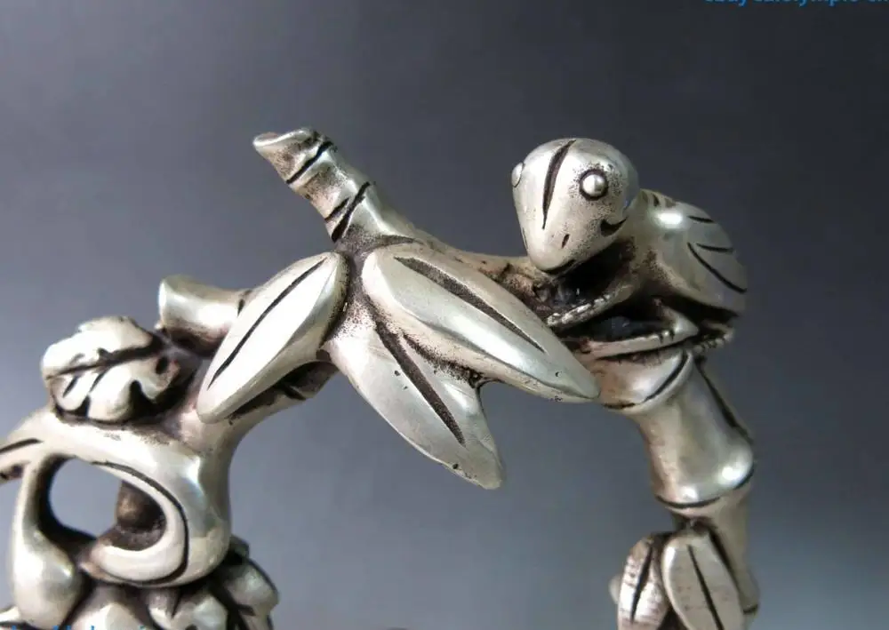 8 дюймов китайская Серебряная резная Красивая Тыква бамбуковая Цикада статуя