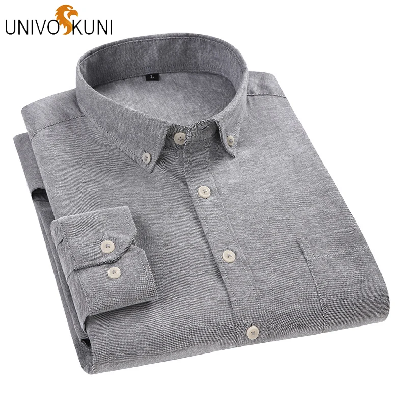 Фото UNIVOS KUNI/бренд Для мужчин модные однотонные Цвет рубашки Slim Fit Одежда с длинным