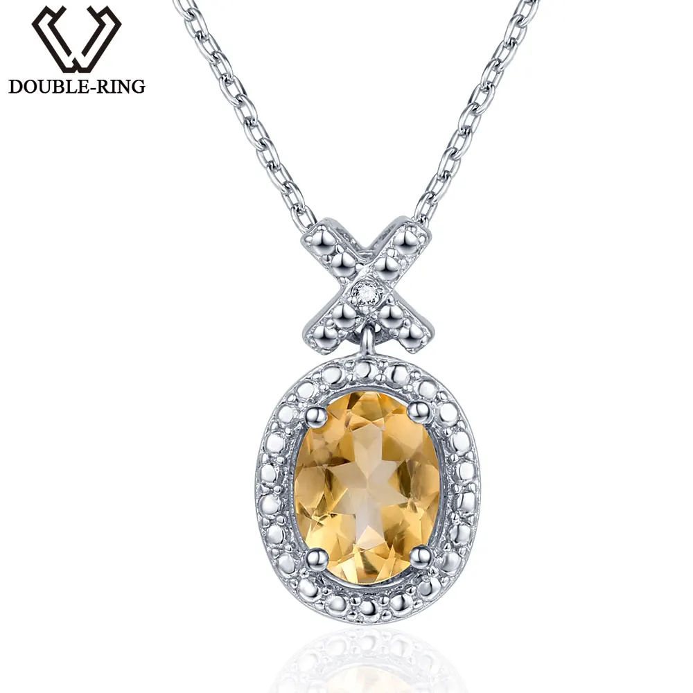 

DOUBLE-R Natural 1.2ct Citrine Diamond Pendant Women Silver 925 Oval Pendant Necklace Classic Gemstone Jewelry Gift With Chain
