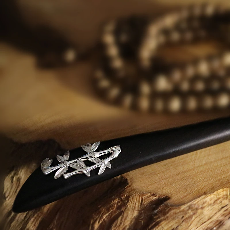 Серебристые бамбуковые ветви Ebony Hairstick винтажная китайская шпилька деревянная вилка для волос женские аксессуары для волос 18 см WIGO1104