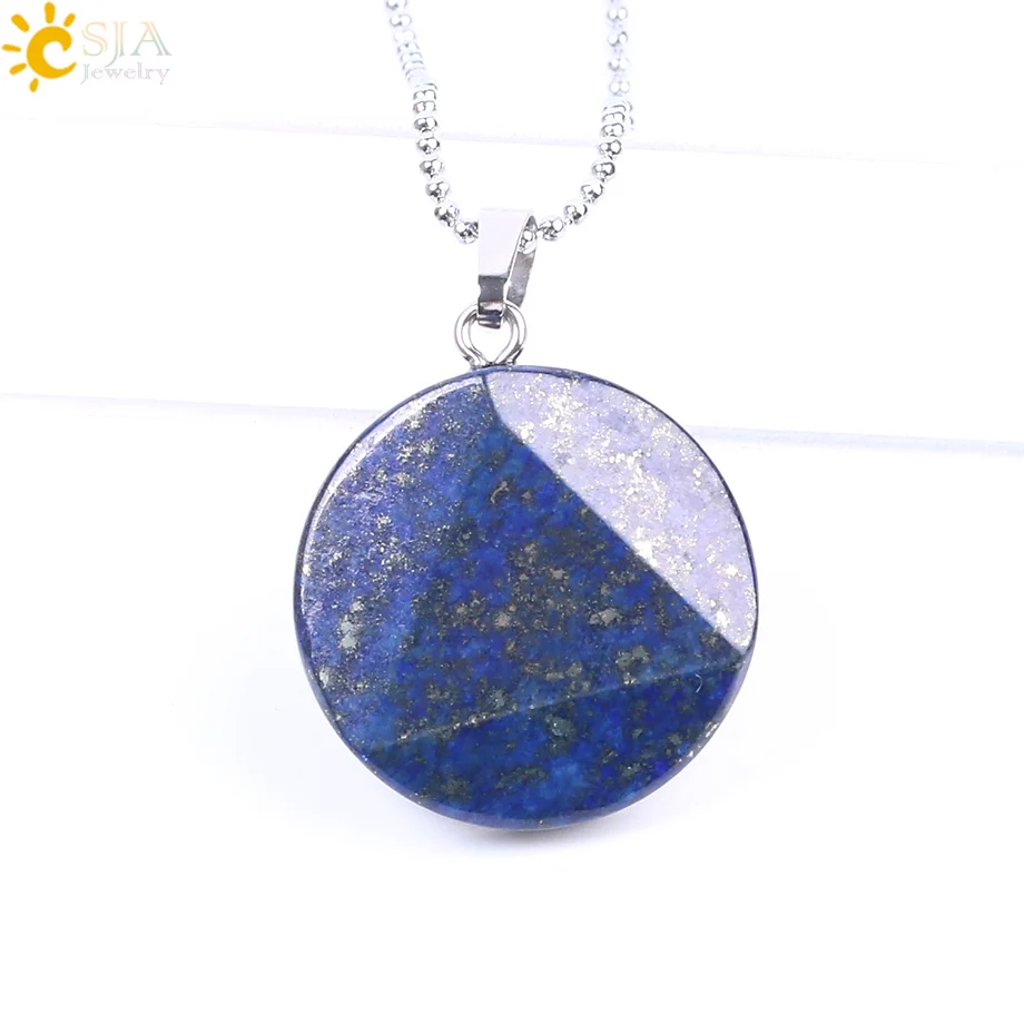 Lapis Lazuli Chain CSJA, новинка, Модный кулон из натурального камня, шестигранное ожерелье с большим спутником, многогранный кварцевый кристалл, бусина для мужчин и женщин, ювелирные изделия F186 - Окраска металла: Lapis Lazuli Chain