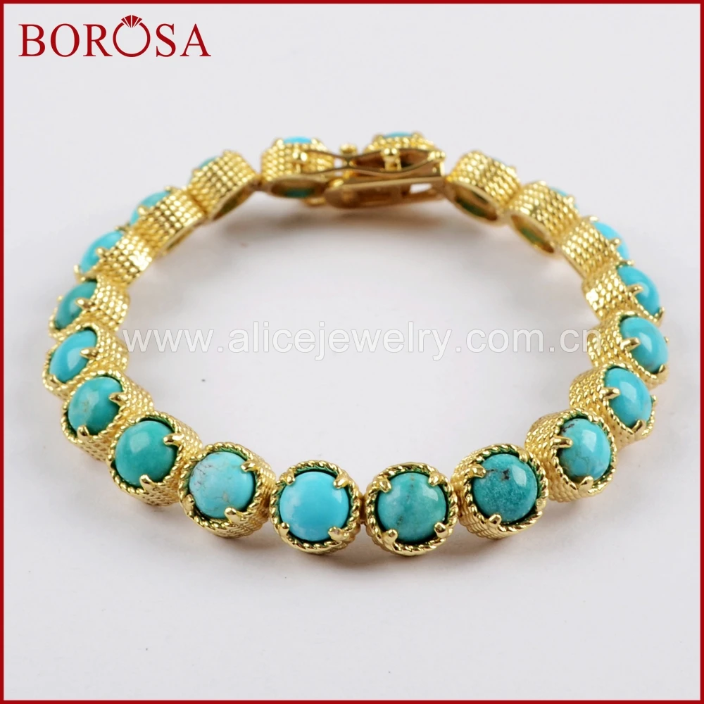 

Круглые ювелирные изделия BOROSA ZG0338 золотого цвета, 20 камней, браслет из натурального синего камня, 1/2 шт.
