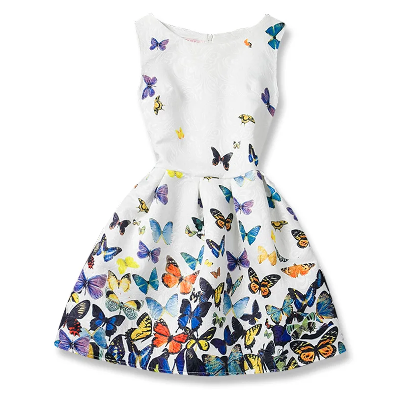 Art Colorful Girl Dress Summer Sleeveless for Girls Casual Clothes Butterfly Flower Dresses Teenagers Vestidos | Детская одежда и