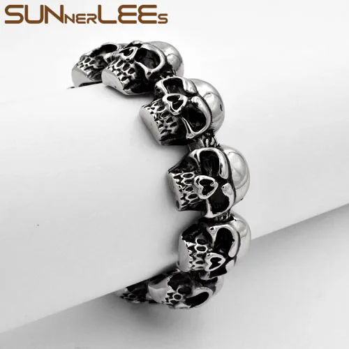 SUNNERLEES модные ювелирные изделия для мужчин и женщин огромный череп звенья цепи