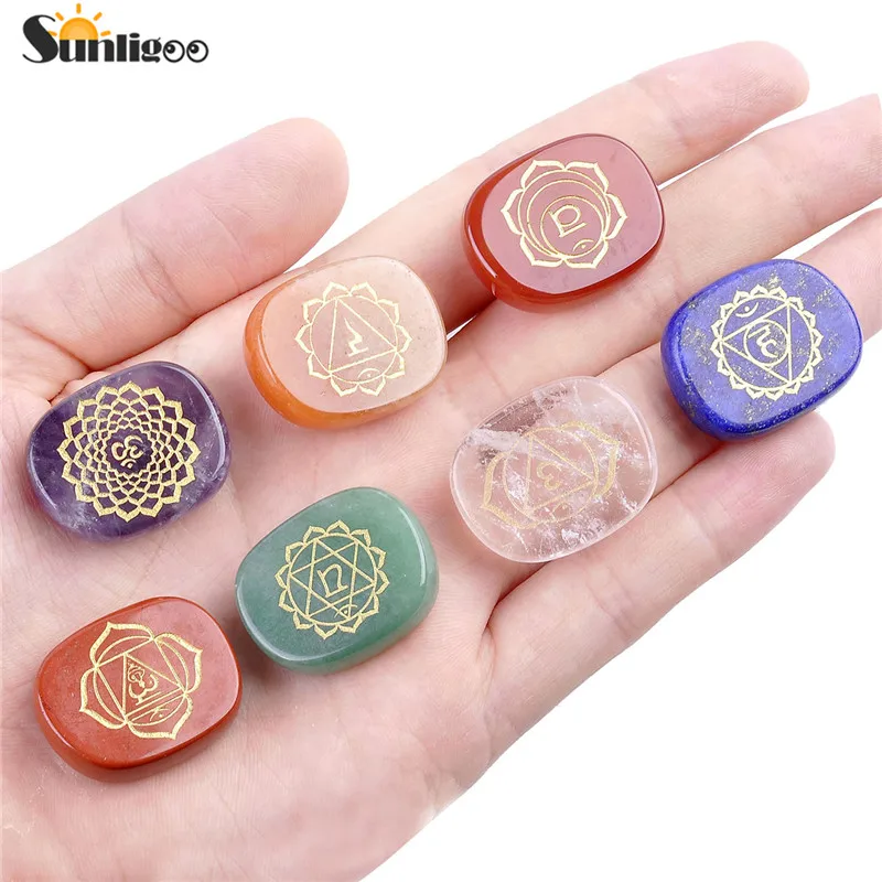 Sunligoo 7 Чакр Исцеляющие кристаллы Dowsing заостренный маятник символом чакры