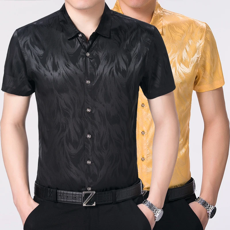 Рубашка мужская деловая атласная шелковая мягкая формальная одежда с короткими