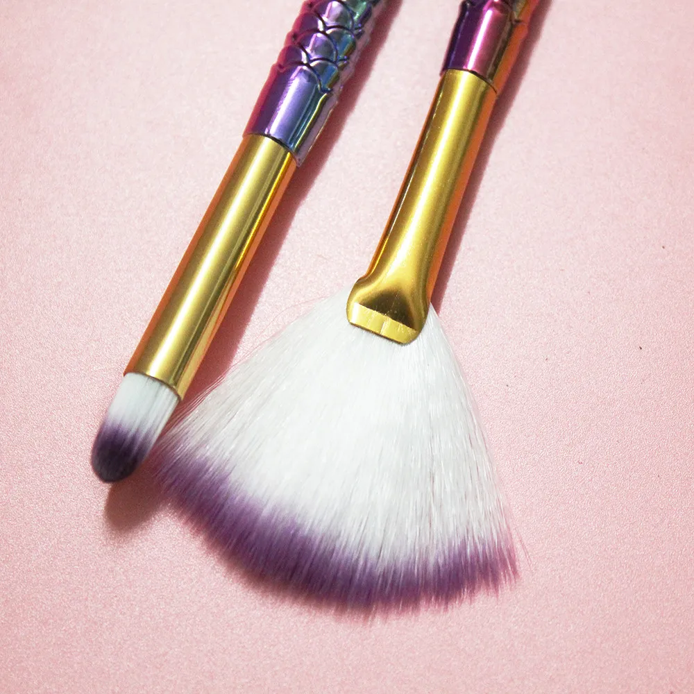 women fashion beauty 2PCS mermaid fishtail Make Up brush Foundation Eyebrow Eyeliner Blush lip Cosmetic Concealer Brushes tool | Красота и