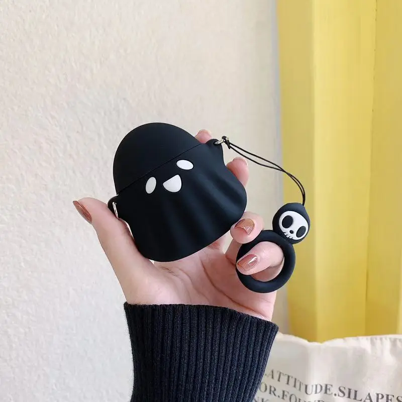 3D милый мультфильм Призрак Череп силиконовый наушник чехол для Airpods 1 2 беспроводной чехол для наушников шнур веревка Наушники Аксессуары