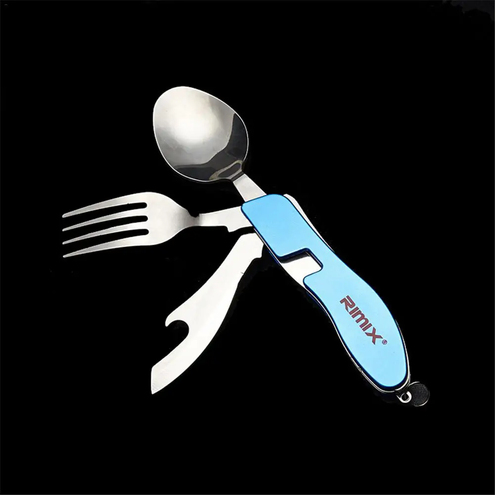 4 in1 Multi-Function Tool Foldable Fork Spoon Set Stainless Steel Camping Travel Picnic Cutlery Portable Outdoor Tableware | Спорт и