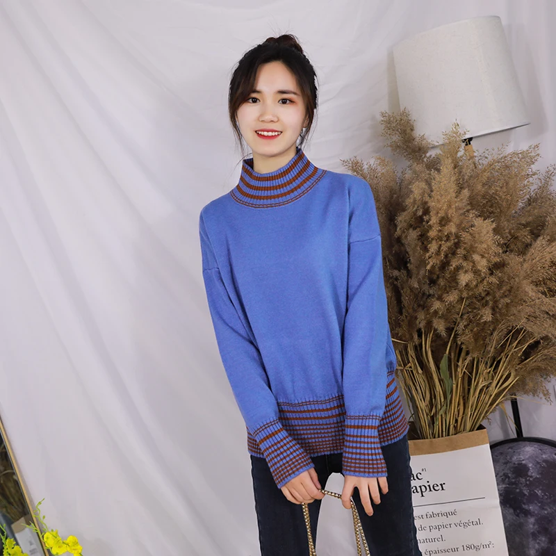2018 winter explosions cashmere sweater women's high-end fashion striped stitching casual warm pullover- | Женская одежда