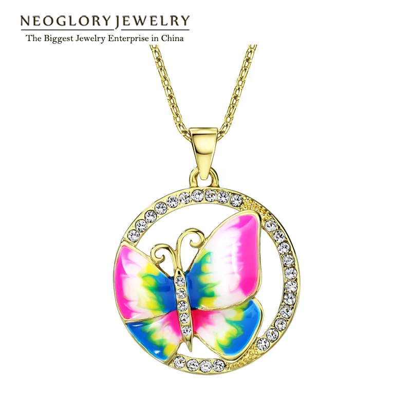 Neoglory светло желтый золотой цветной эмаль подвеска ожерелья в виде бабочки модный