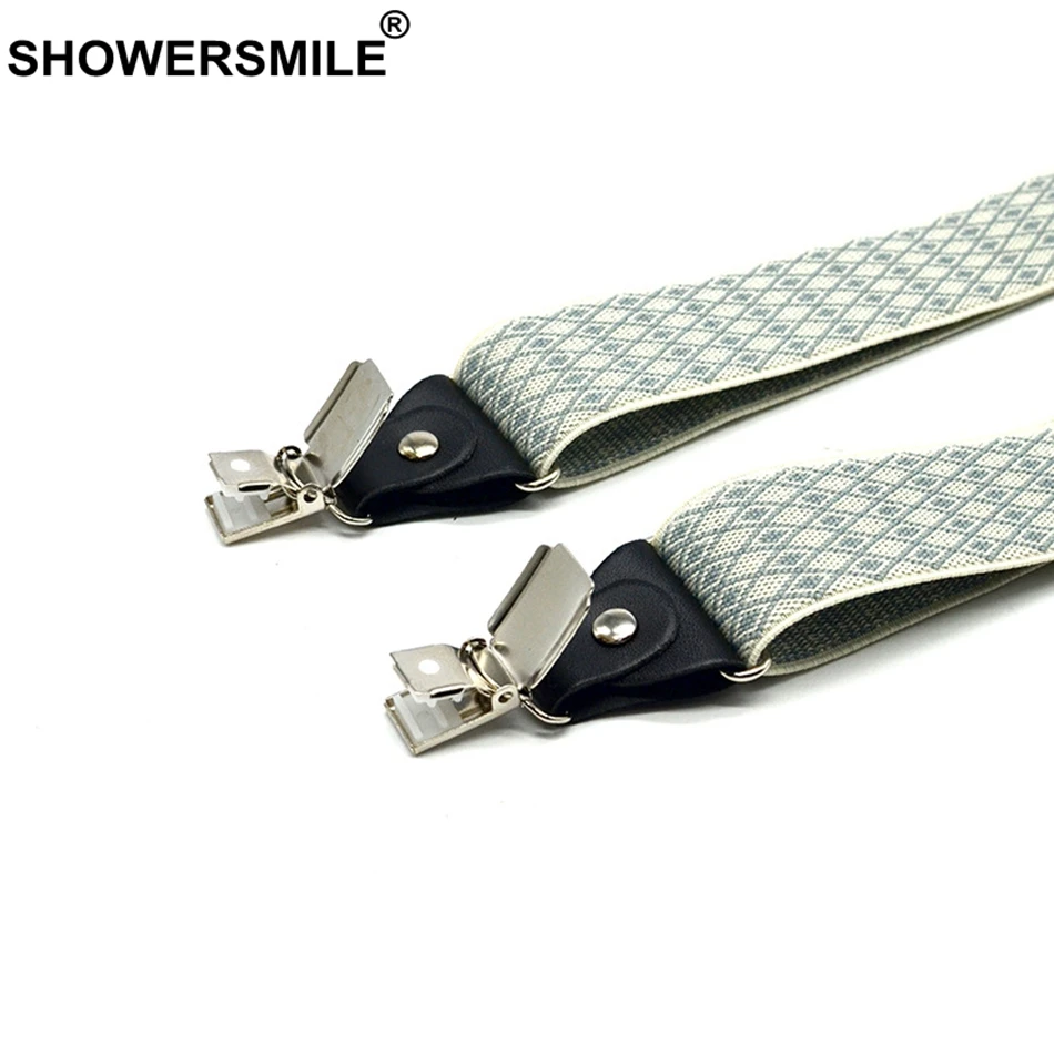 SHOWERSMILE брюки на подтяжках для мужчин и женщин широкий 3,5 см Argyle 3 зажимы подвески ремни бежевый жаккард регулируемые мужские подтяжки
