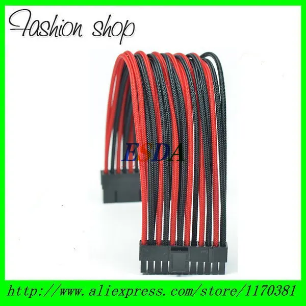 Рукава черный и красный 24 Pin ATX PSU материнская плата удлинитель питания-30 см (12 &quot) |